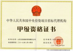 中央投資項目招標代理機構甲級資格證書